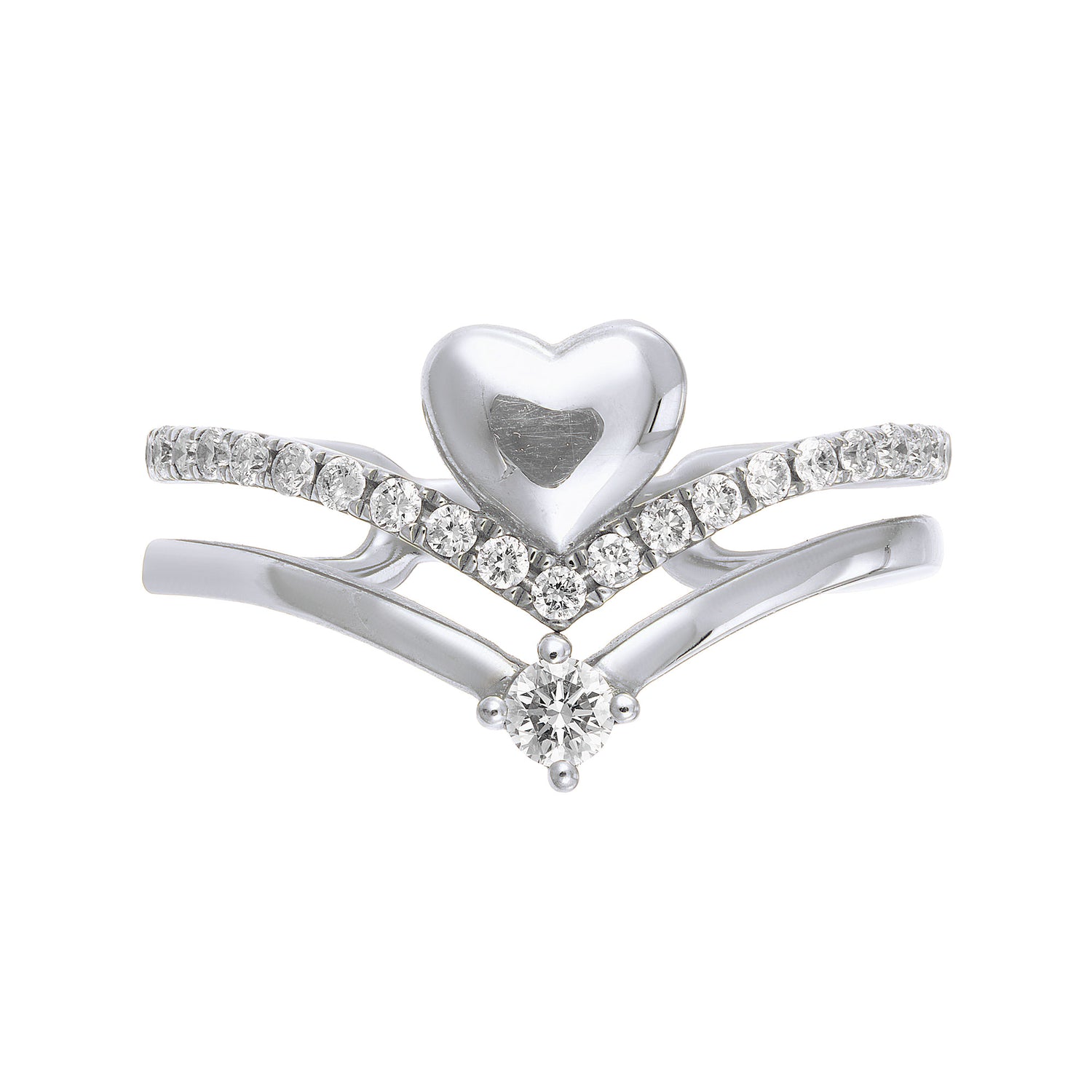 DWA | Double Row Split-shank Heart Shape Round Diamond Ring in 375/9K White Gold 260700621(WG)