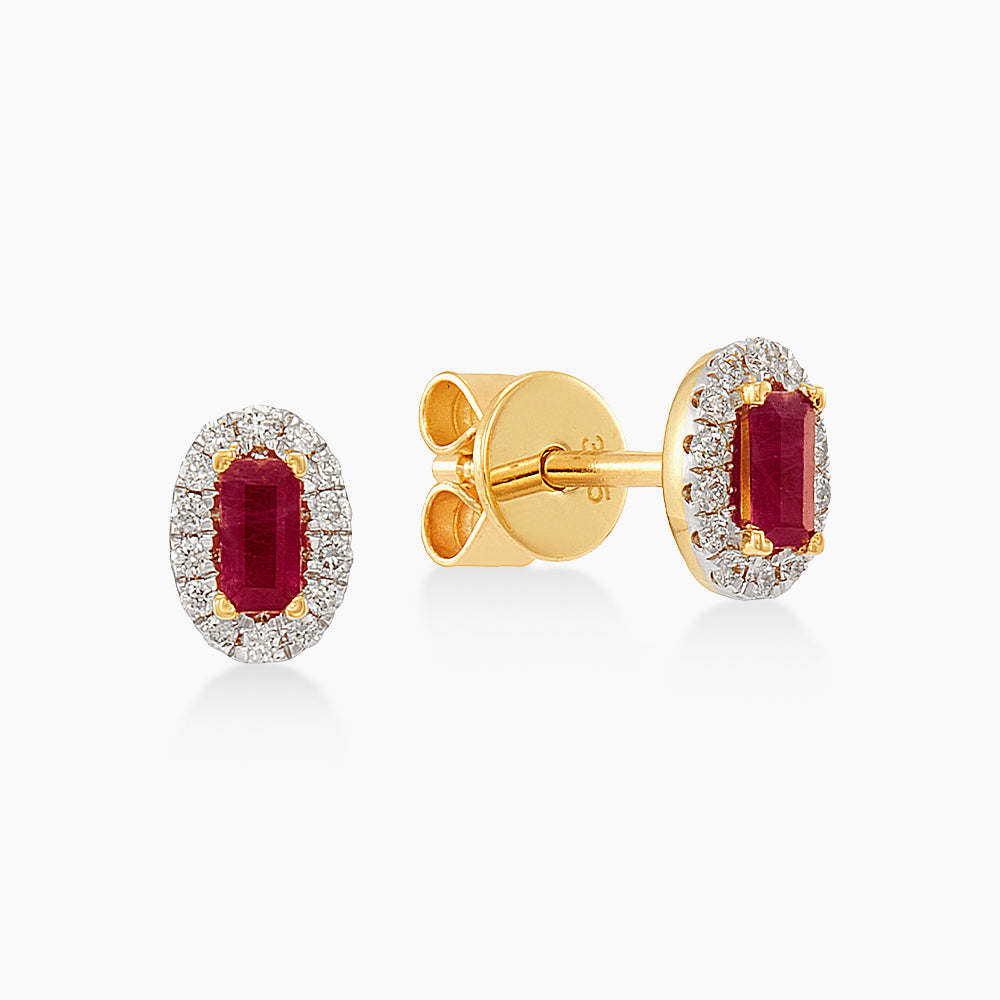 Baguette Ruby and Diamond Earrings in 375/9K Yellow Gold 458610726