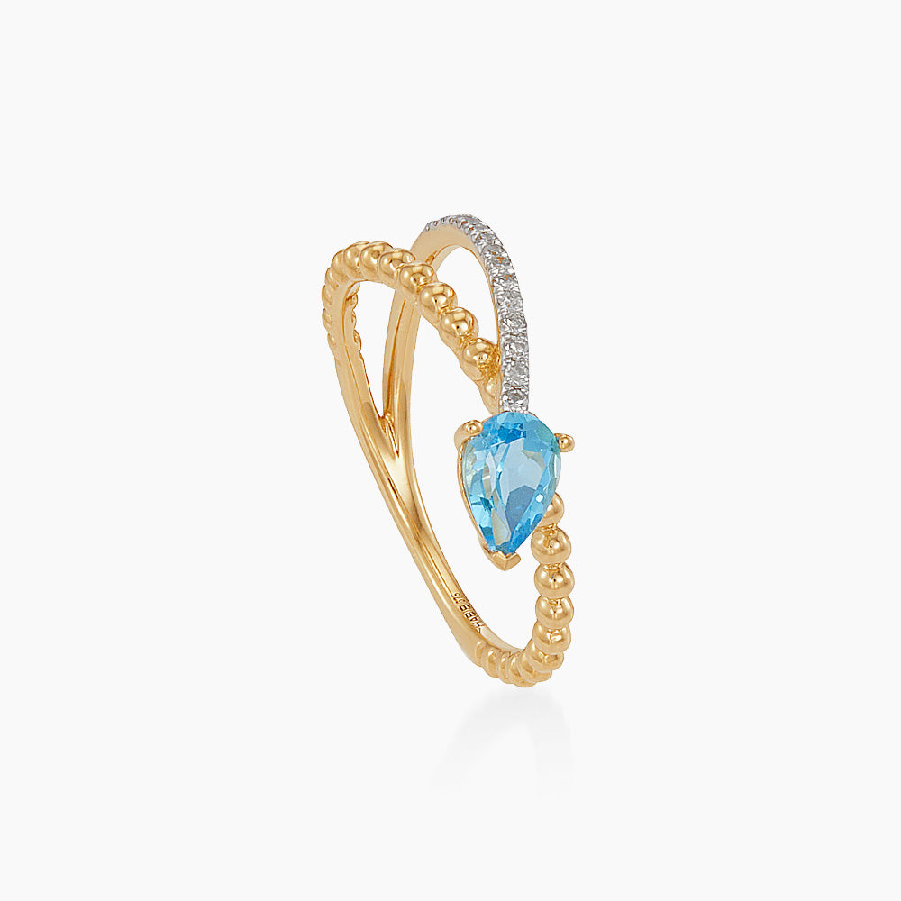 Pear Blue Topaz and Diamond Ring in 375/9K Yellow Gold 275070526(YG)-BTOPZ