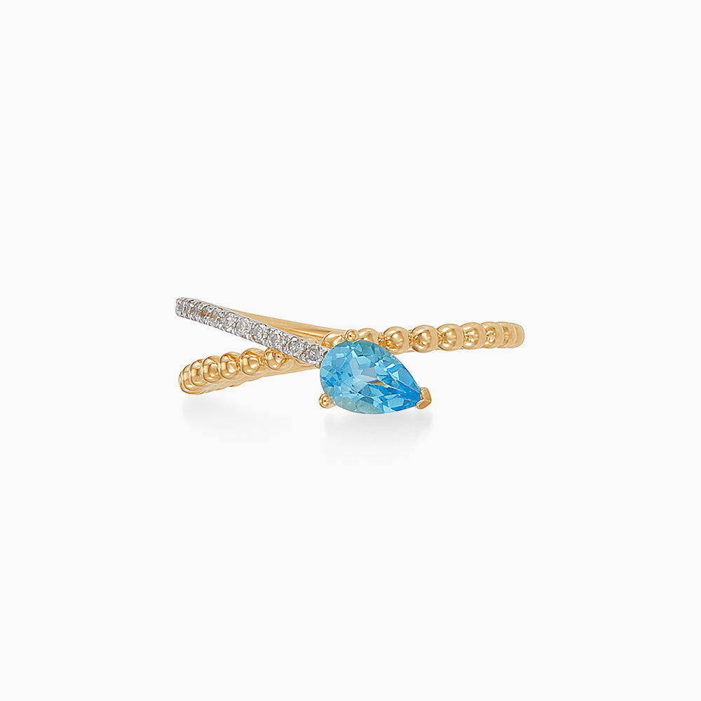 Pear Blue Topaz and Diamond Ring in 375/9K Yellow Gold 275070526(YG)-BTOPZ