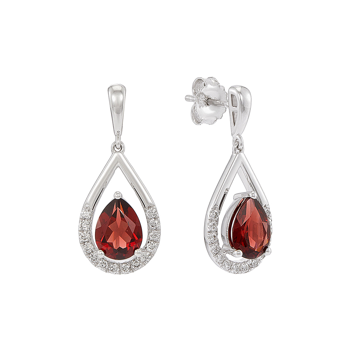 Pear Garnet Diamond Earrings in 375/9K White Gold 274350126(E)-GARN