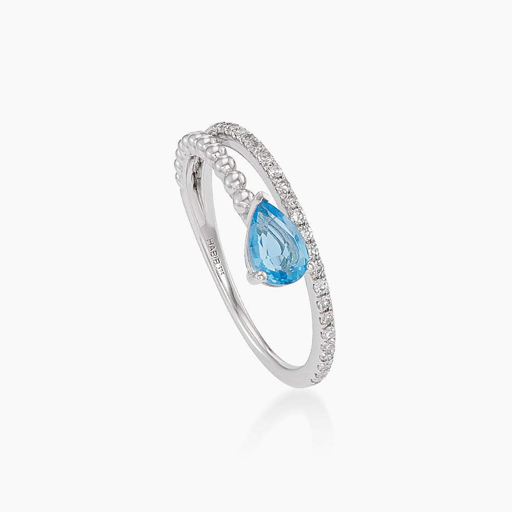 Pear Blue Topaz and Diamond Ring in 375/9K Yellow Gold 275060526(WG)-BTOPZ