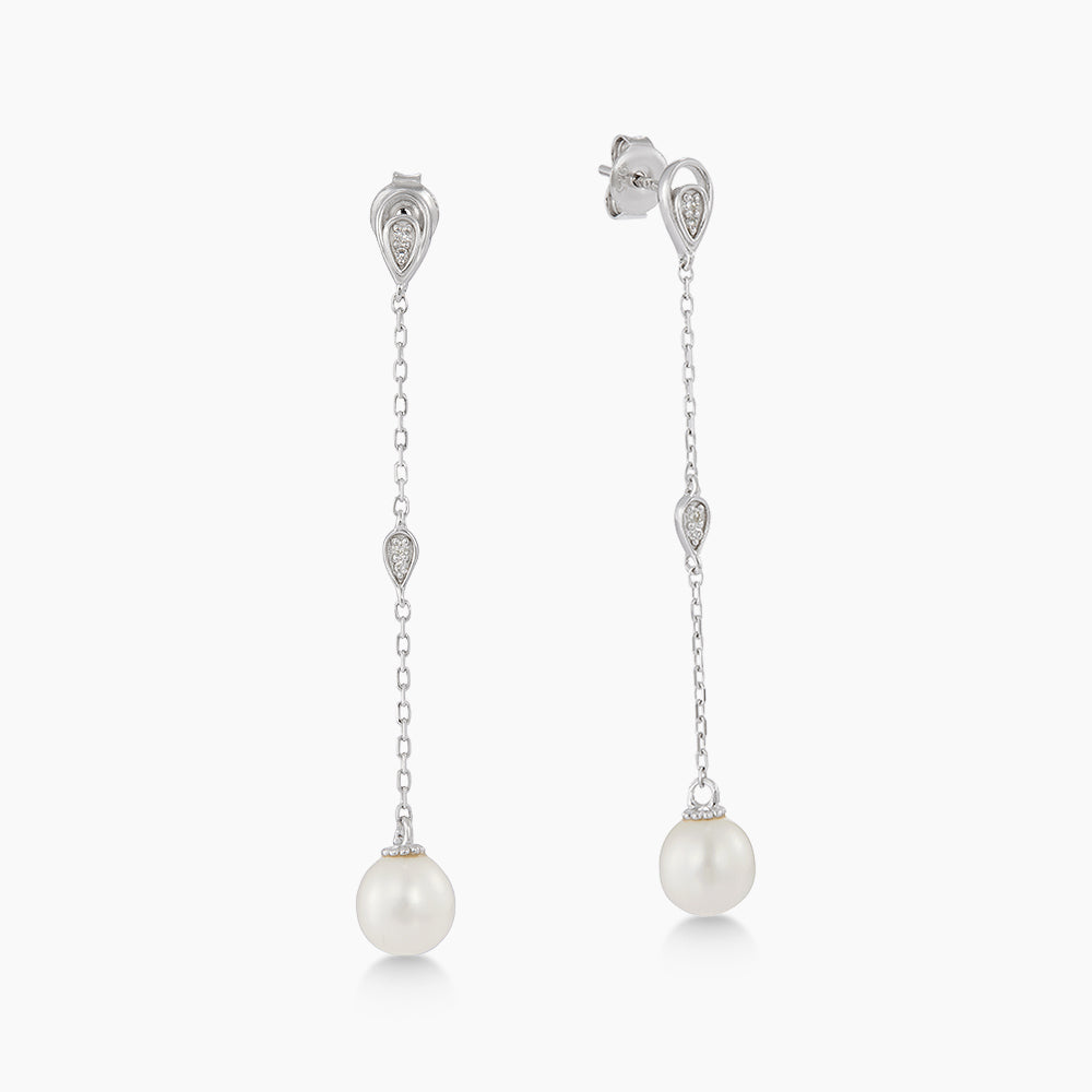 925 Diamond and Fresh Water Pearl Earrings 458670826