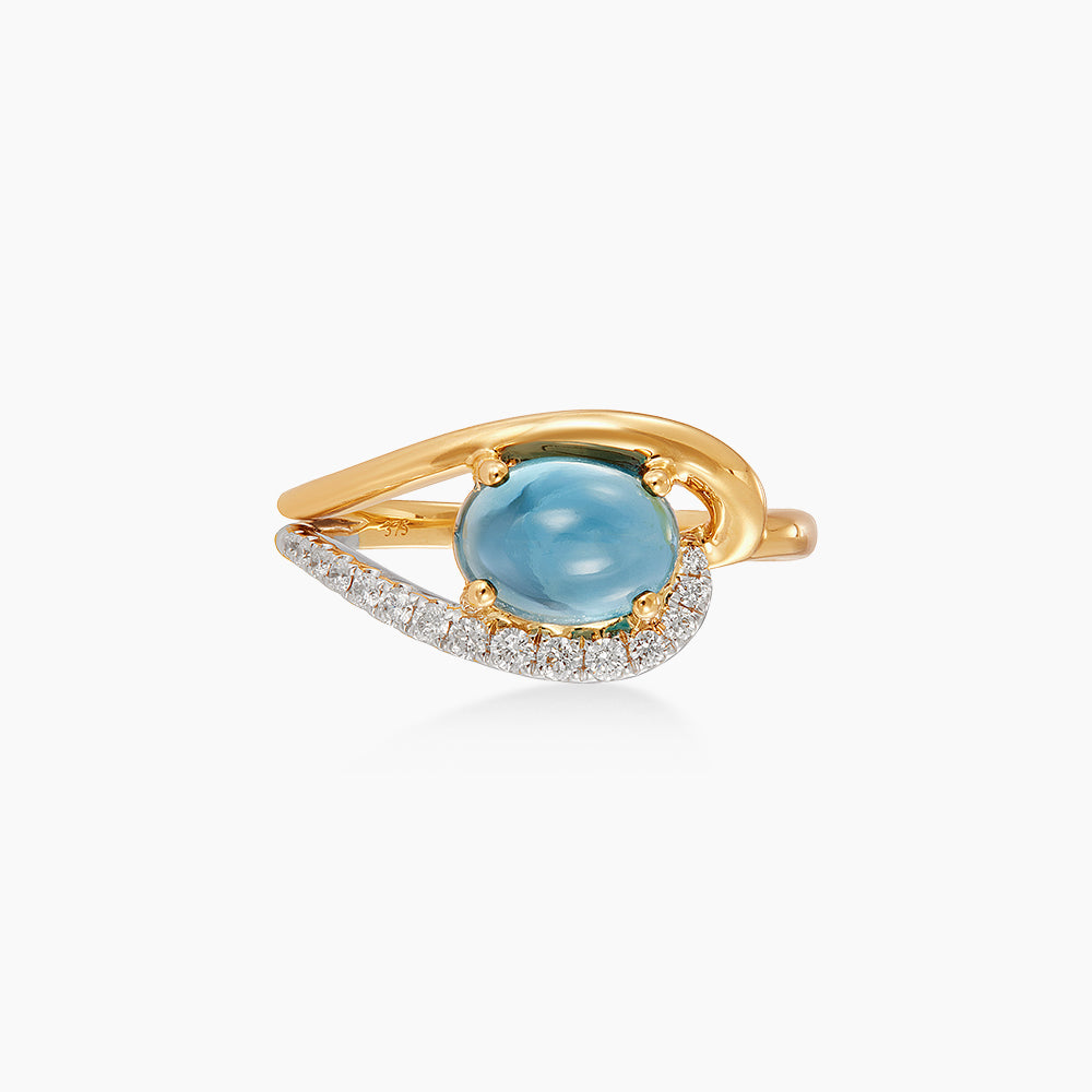 Oval Blue Topaz and Diamond Ring in 375/9K Yellow and White Gold 276050826(R)