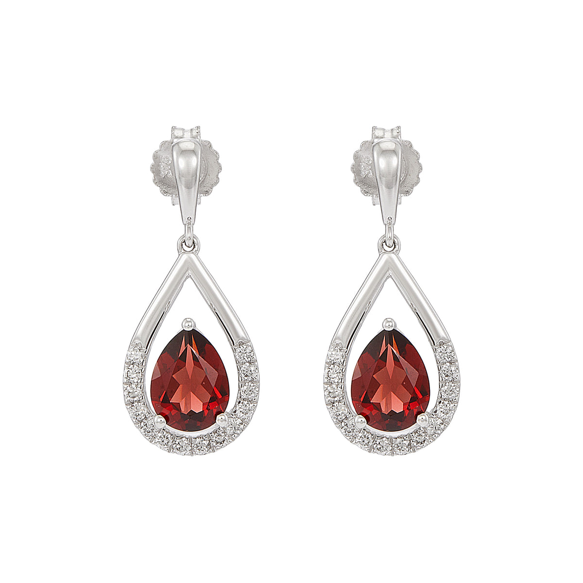 Pear Garnet Diamond Earrings in 375/9K White Gold 274350126(E)-GARN