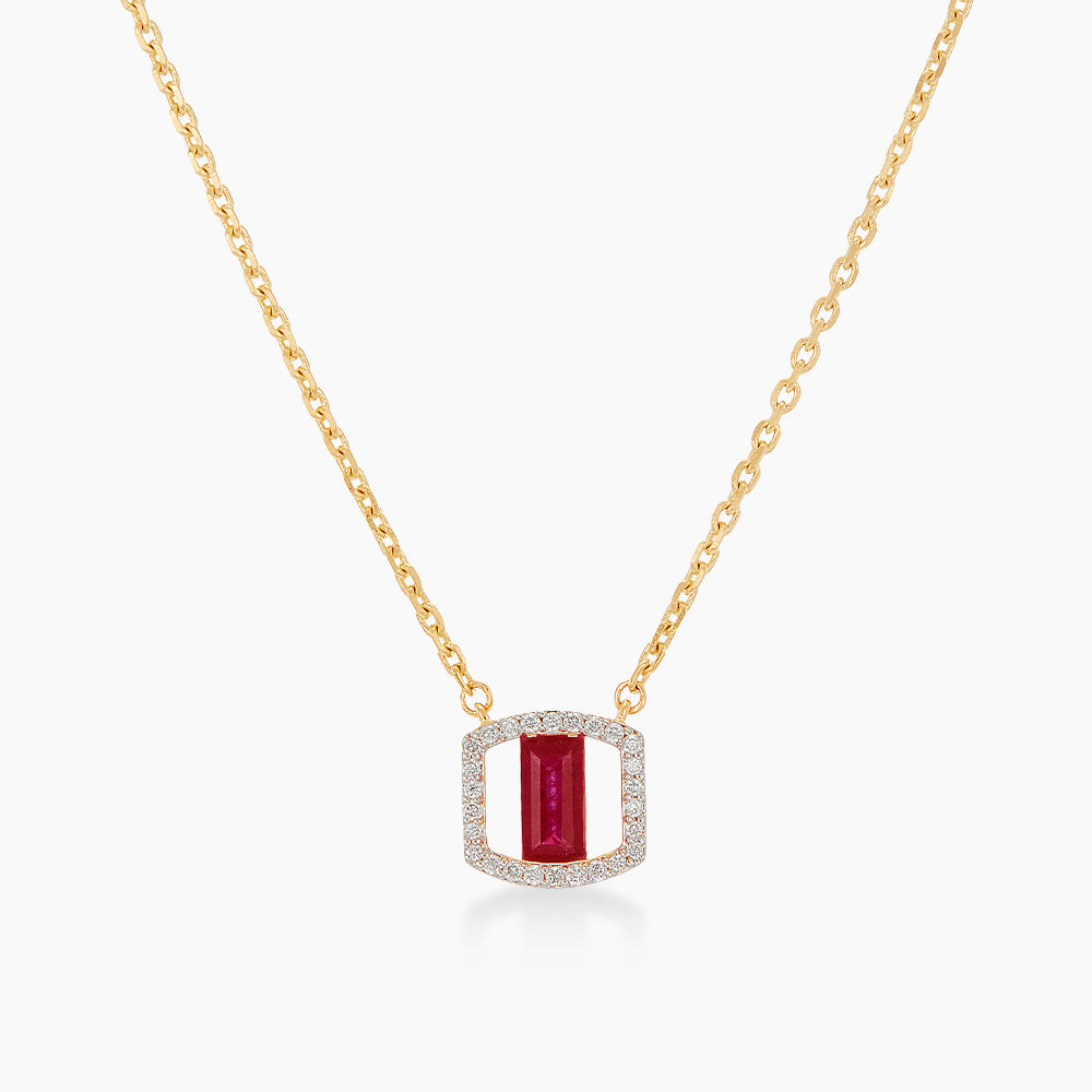 Baguette Ruby and Diamond Necklace in 375/9K Yellow Gold 275830726(N)