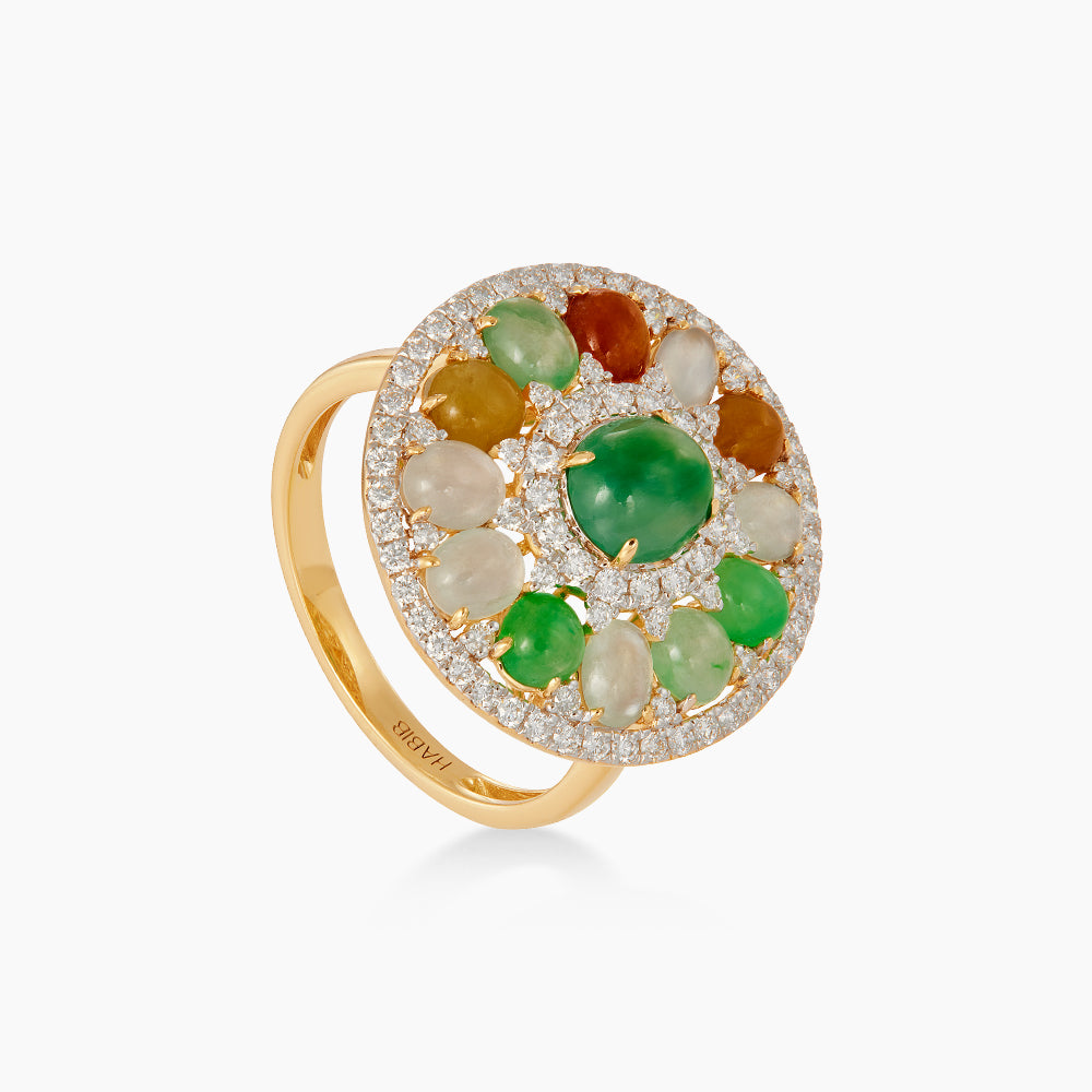 Diamond and Multicoloured Jade Ring in 585/14K White Gold 276180926(B)