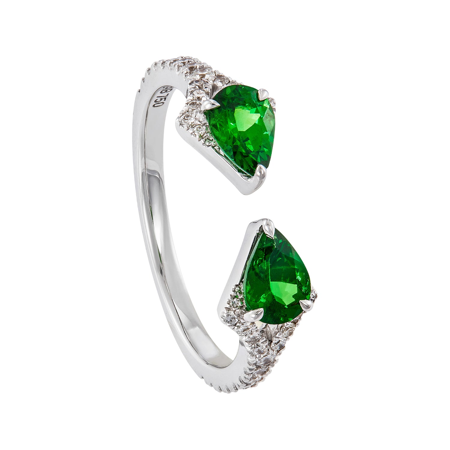 Pear Green Tsavorite and Diamond Ring in 750/18K White Gold LE4989941024-TSAV