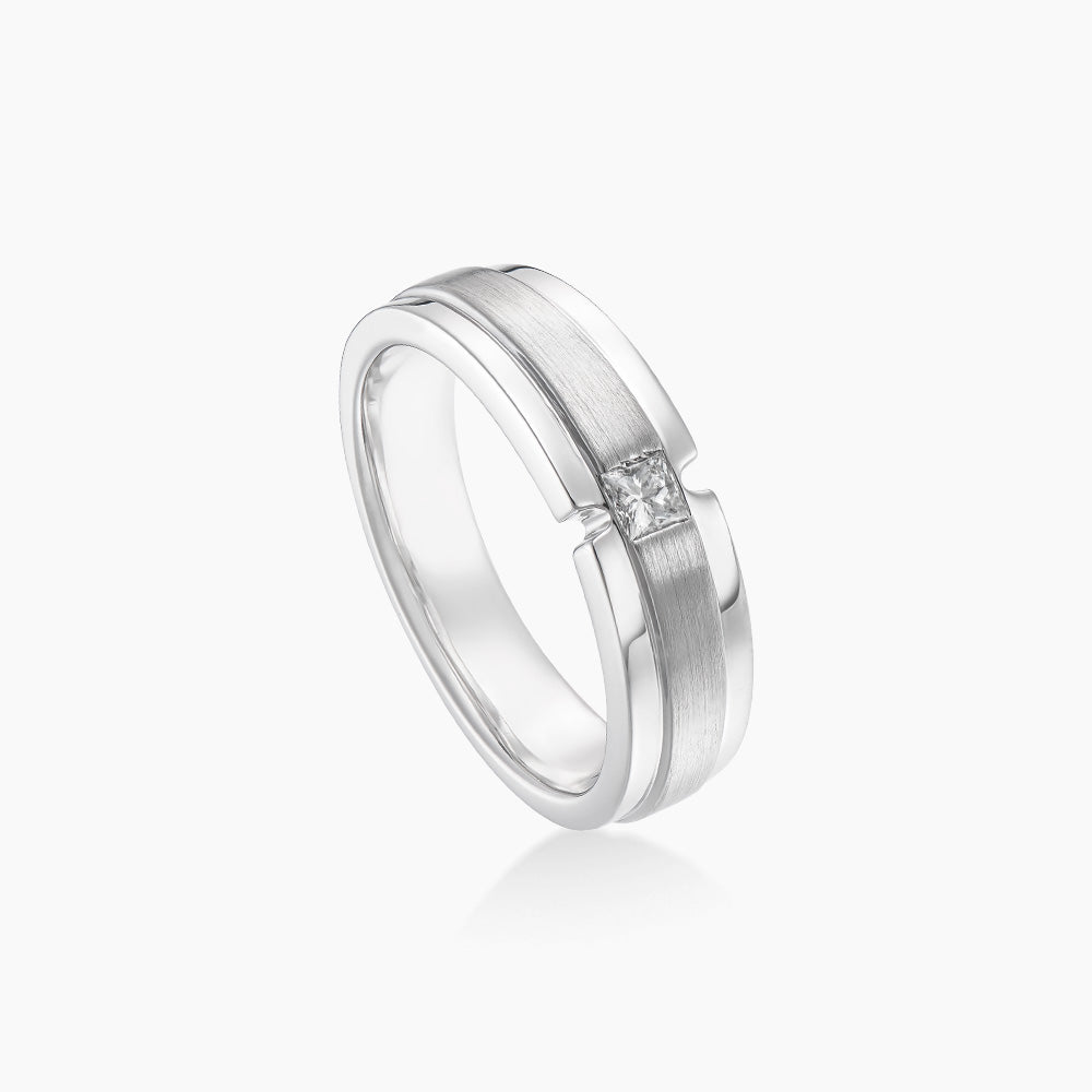 Flush Set Solitaire Princess Cut Men's Ring in 925/Palladium A0295(PLD)