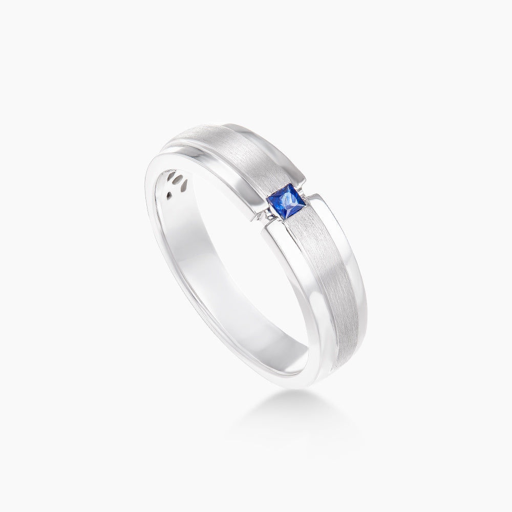 Princess Cut Blue Sapphire Men's Ring in 925 Palladium A0295(PLD)-BS