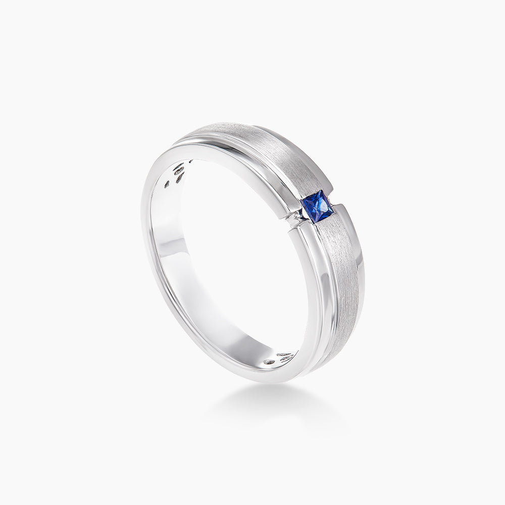 Princess Cut Blue Sapphire Men's Ring in 925 Palladium A0295(PLD)-BS