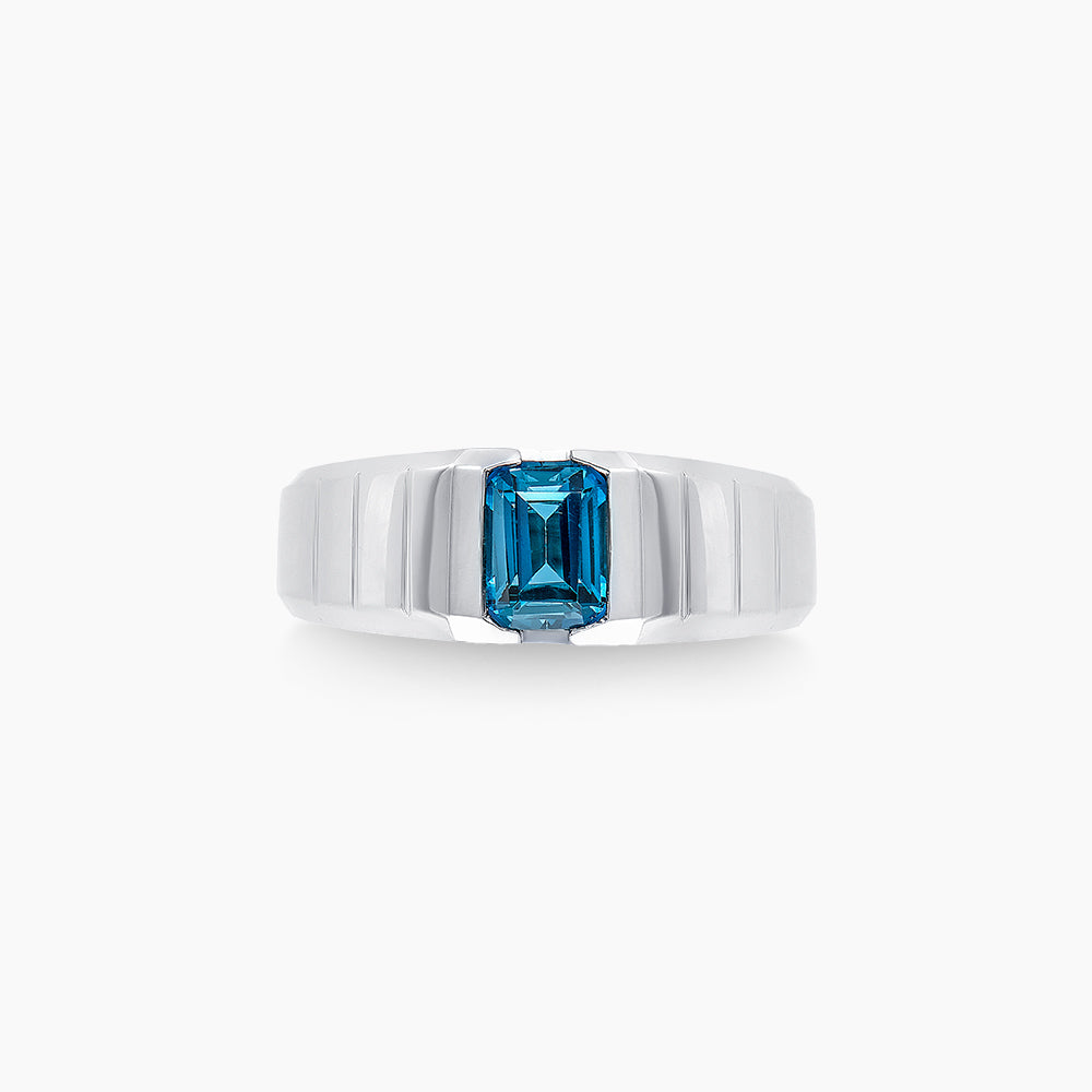 Octagon Cut Light Blue Topaz Men's Ring in 925 Silver Palladium A04800821(PLD)-LBTO