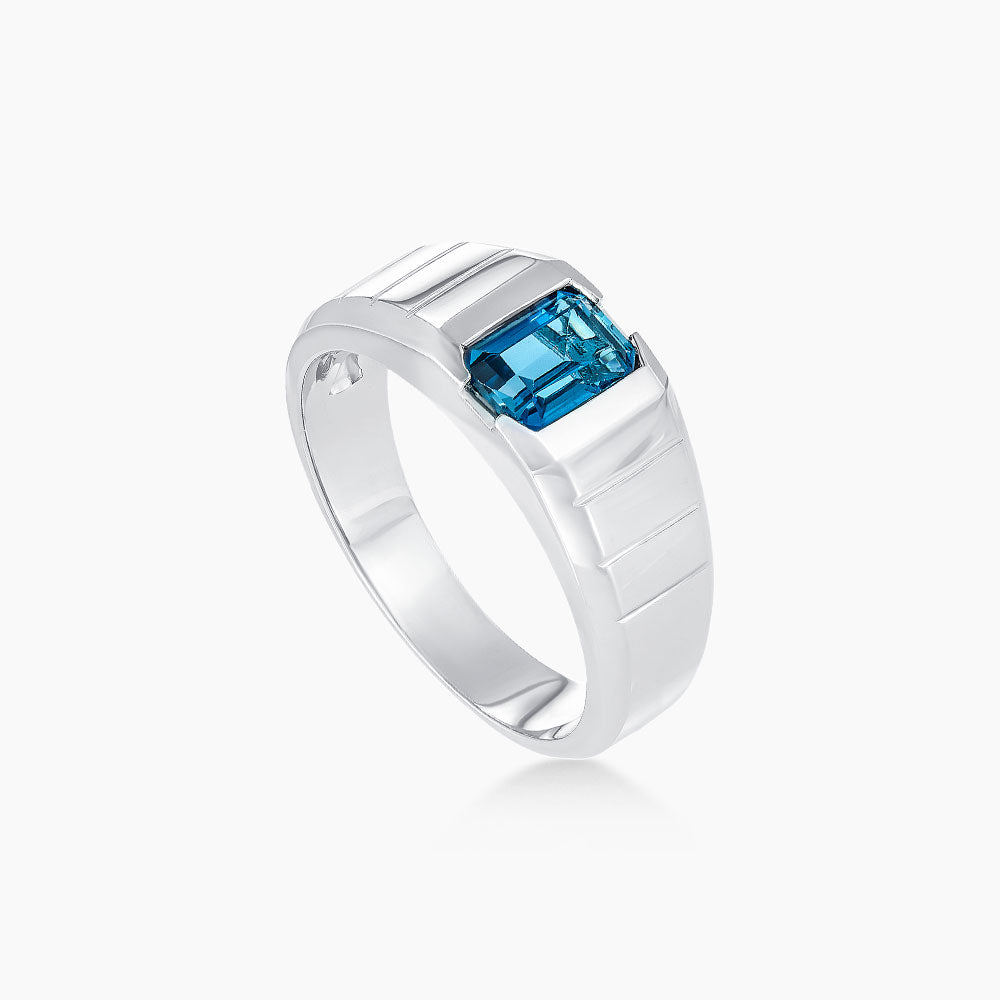 Octagon Cut Light Blue Topaz Men's Ring in 925 Silver Palladium A04800821(PLD)-LBTO