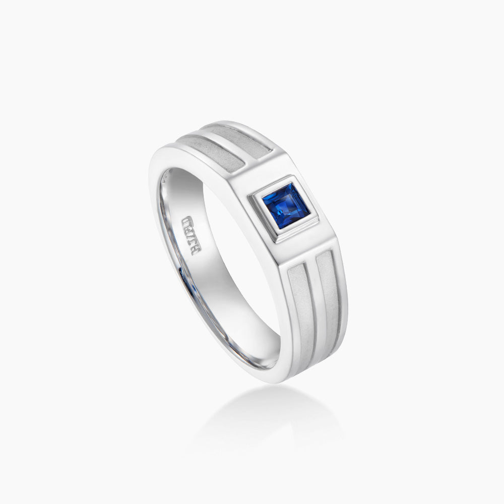 Square Bezel Blue Sapphire Men's Ring in 925 Palladium A0483(PLD)
