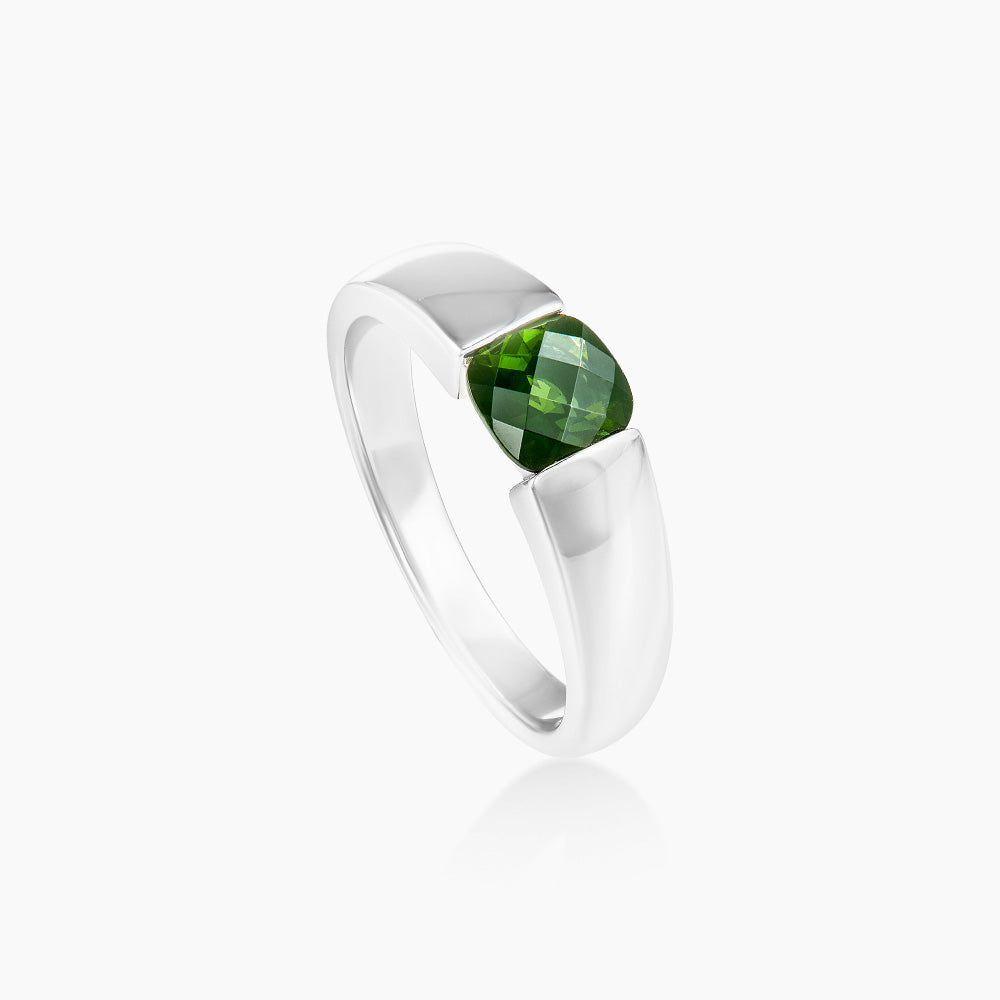Solitaire Radiant Cut Tourmaline Simple Band Men's Ring in 925 Palladium A0510(PLD)-TURM