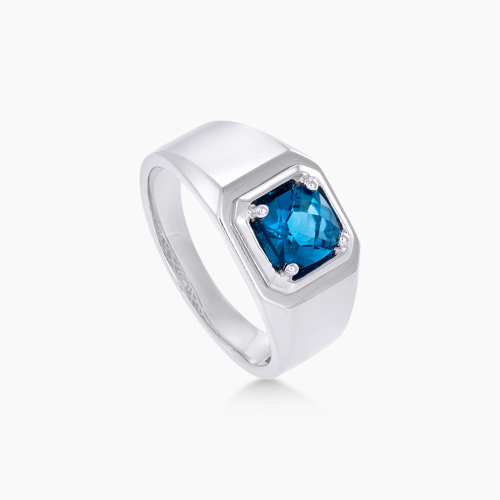 Cushion Blue Topaz Men's Ring in 925 Silver Palladium A05480222(PLD)-LBTO