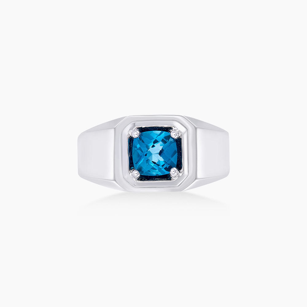 Cushion Blue Topaz Men's Ring in 925 Silver Palladium A05480222(PLD)-LBTO