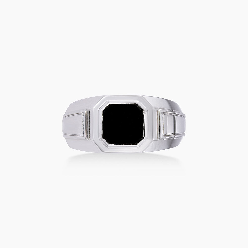 Radiant Black Onyx Ring in 925 Silver Palladium A06180226(PLD)
