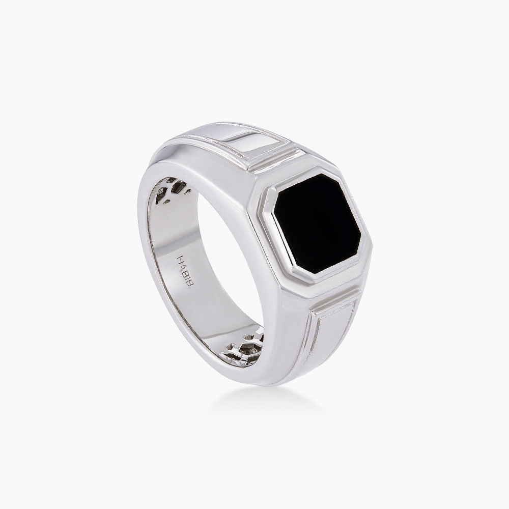 Radiant Black Onyx Ring in 925 Silver Palladium A06180226(PLD)