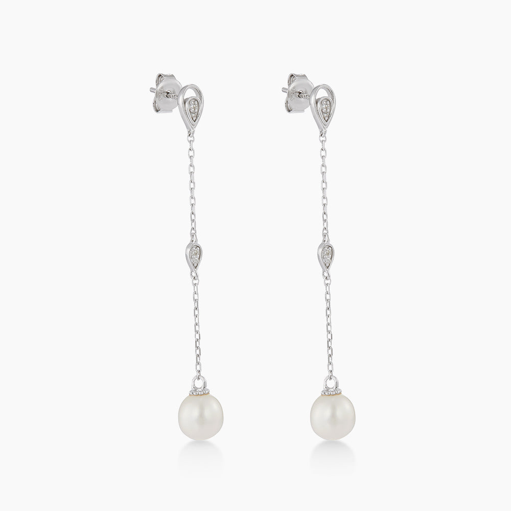 925 Diamond and Fresh Water Pearl Earrings 458670826