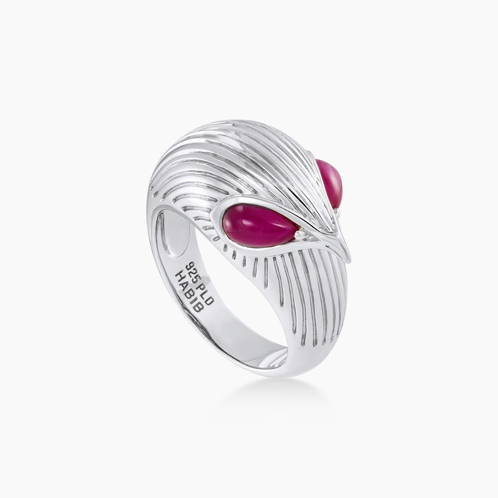 Pear Cabochon Ruby Men's Ring in 925 Silver Palladium LE5694710326(PLD)