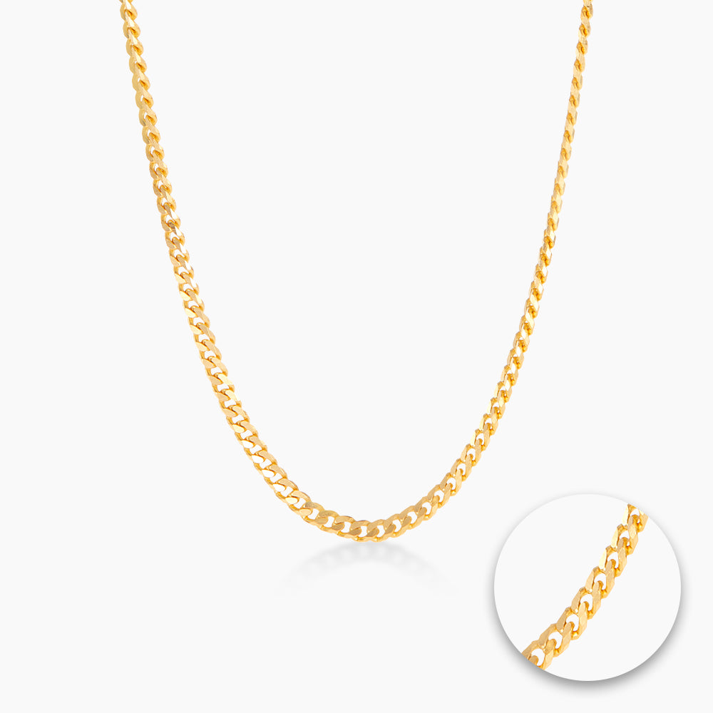 916/22K Yellow Gold Flat Curb Chain Necklace (Sauh Mesin Padu) GC007