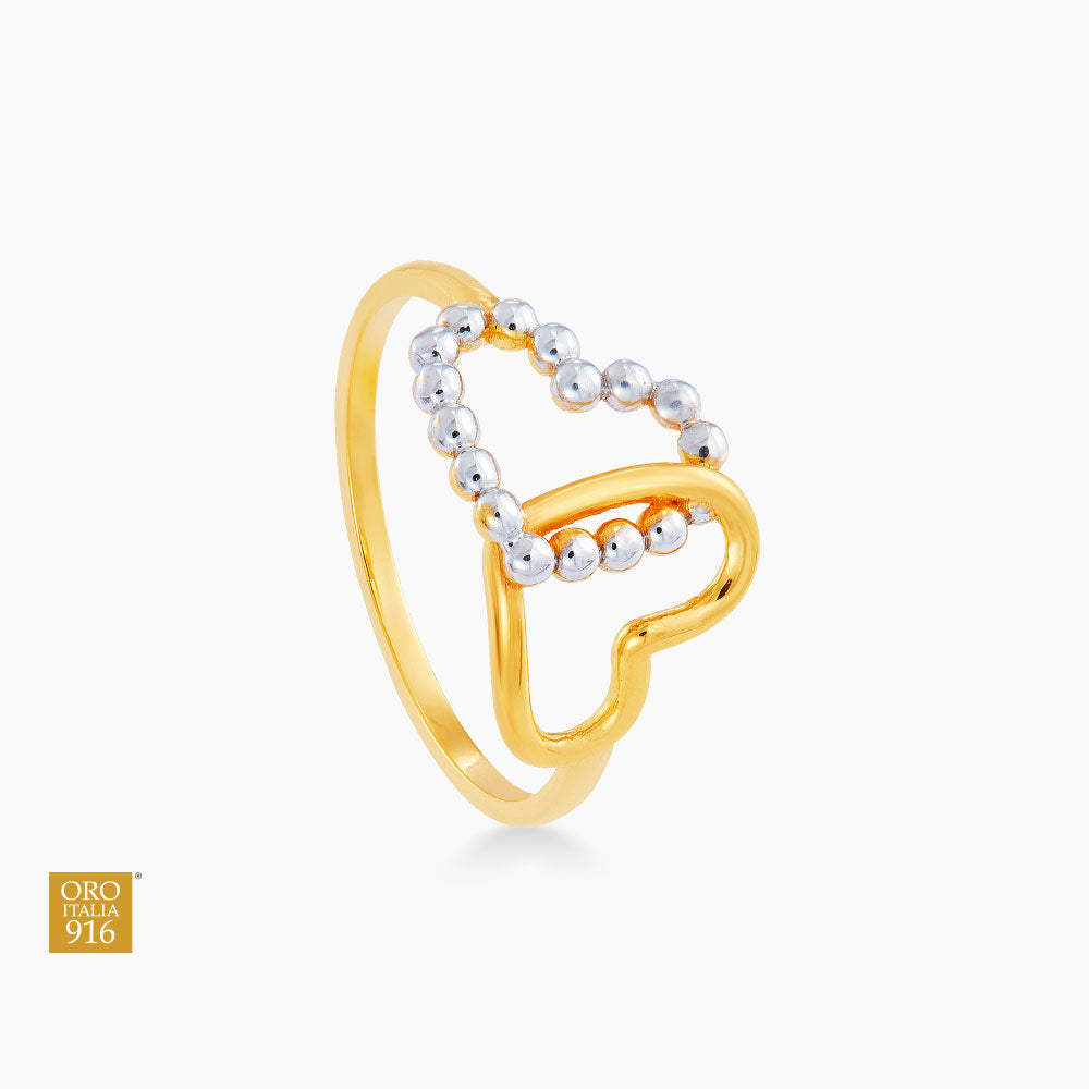 Oro Italia 916 Yellow and White Gold Ring (Heart) GR49550523(YW)-BI (22K Gold)