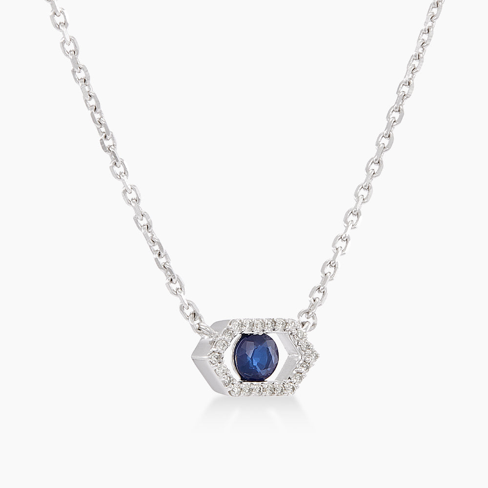 Blue Sapphire and Diamond Necklace in 375/9K White Gold 275840726(N)