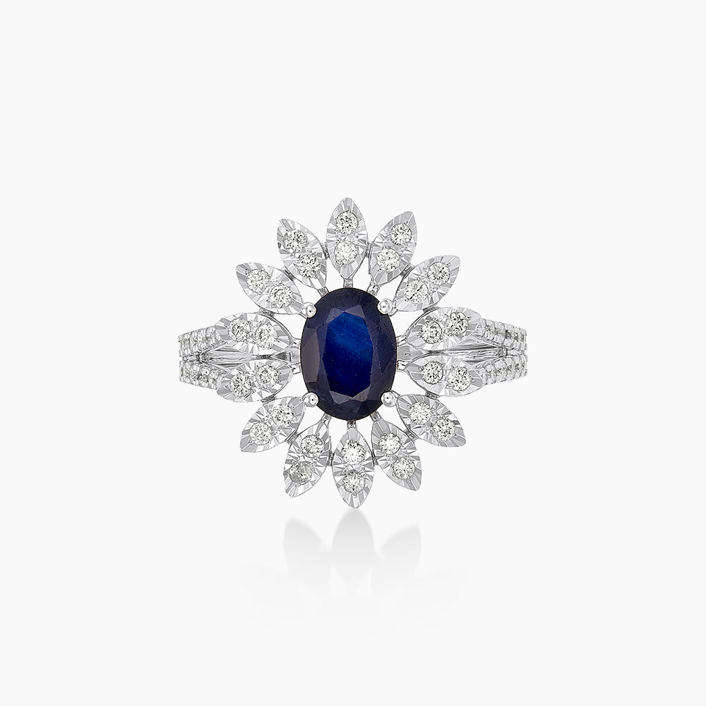 Blue Sapphire and Diamond Ring in 375/9K White Gold 275160626(R)-WG-BS