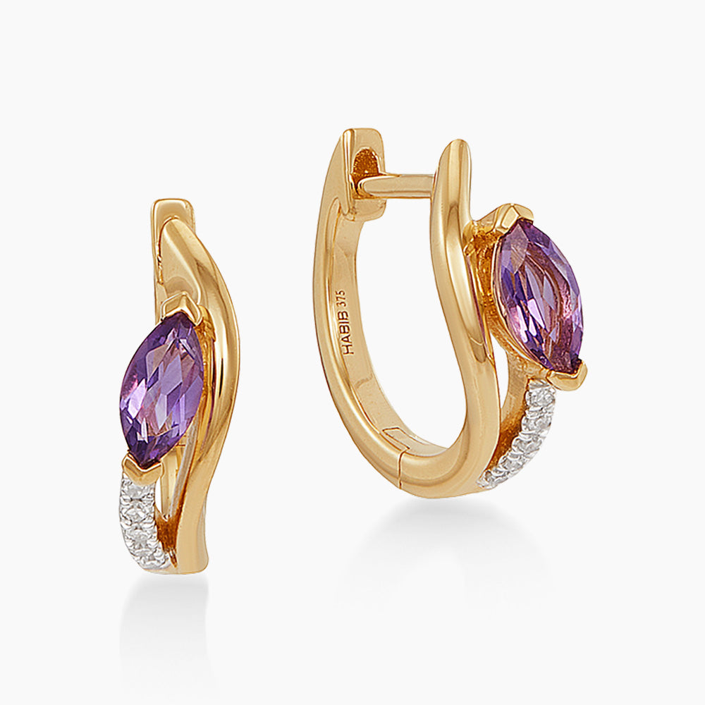 Marquise Amethyst and Diamond Earrings in 375/9K Yellow Gold 458440526(YG)-AMEH