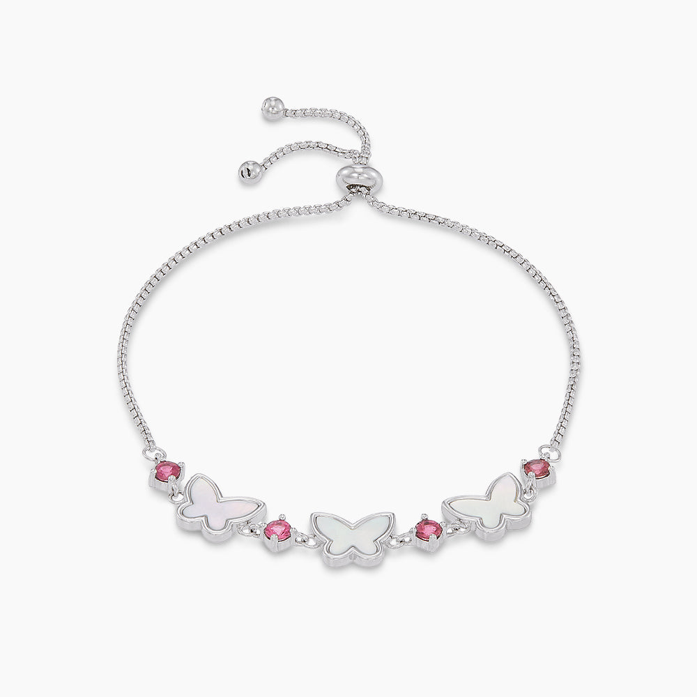 925 Pink Tourmaline and Mother of Pearl Bracelet 682700126(WG)