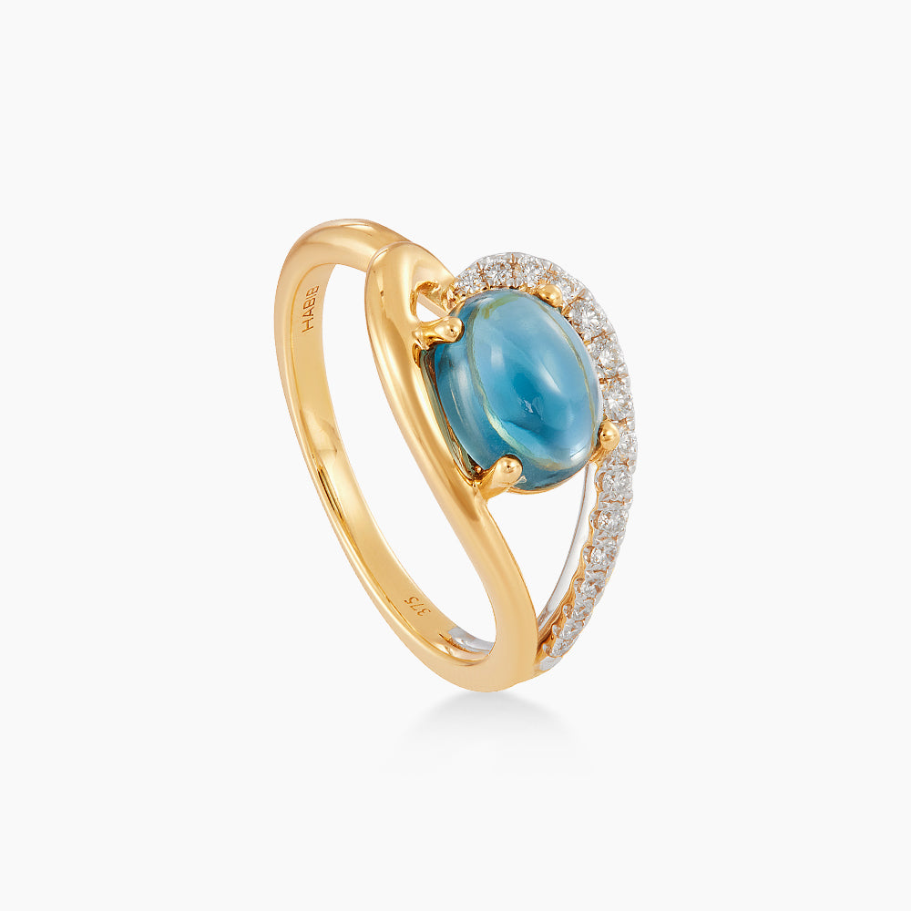 Oval Blue Topaz and Diamond Ring in 375/9K Yellow and White Gold 276050826(R)