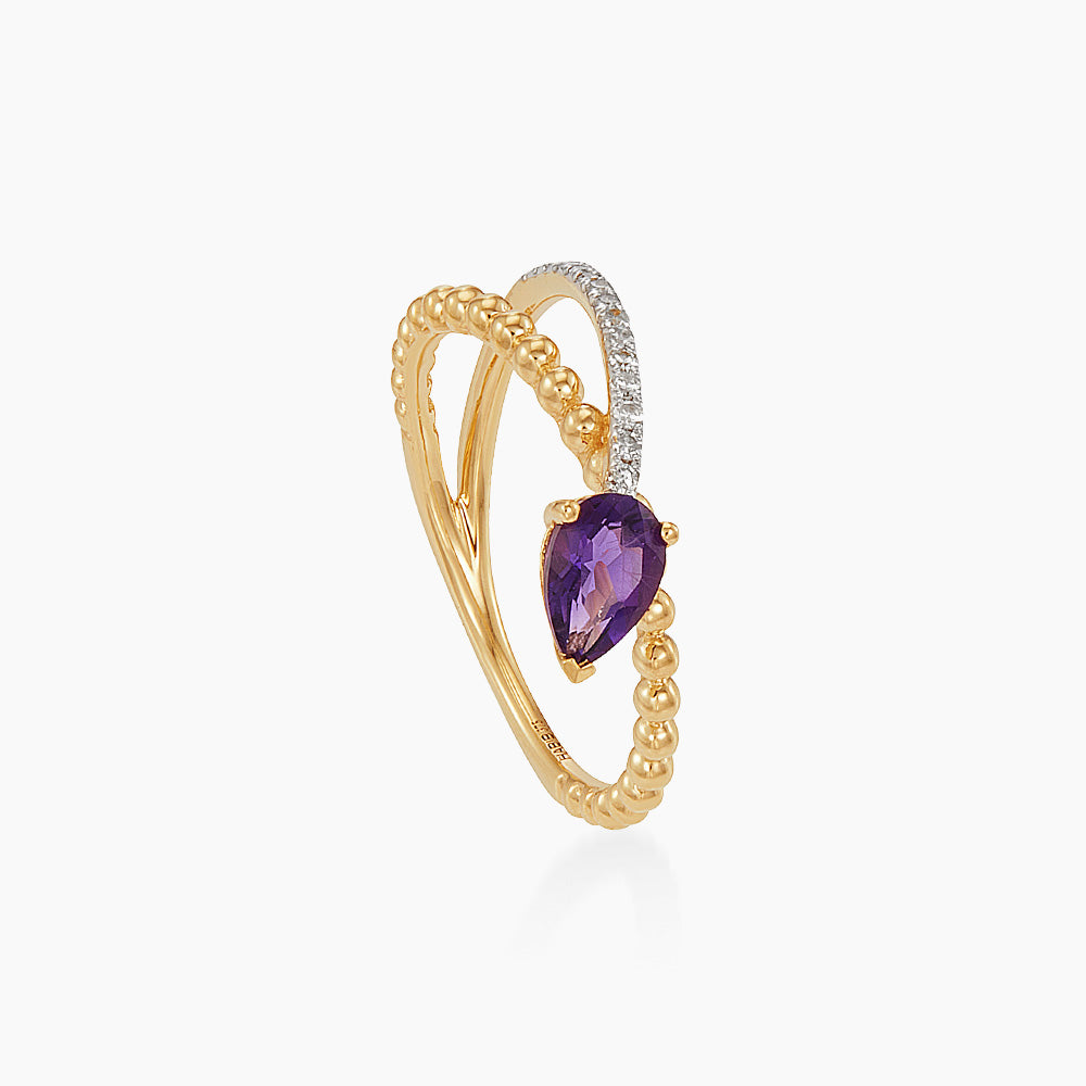 Pear Amethyst and Diamond Ring in 375/9K Yellow Gold 275070526(YG)-AMEH