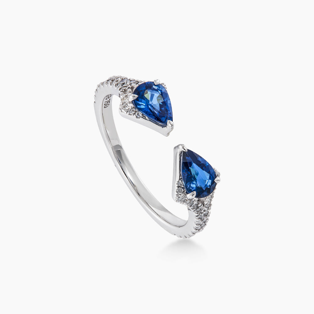Pear Blue Sapphire and Diamond Ring in 750/18K White Gold LE4989941024-BS