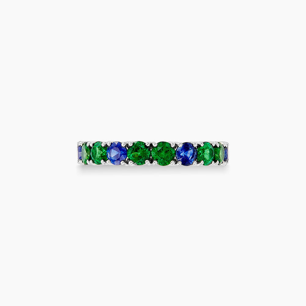 Green Tsavorite and Blue Sapphire Ring in 750/18K White Gold LE4989971024(A)