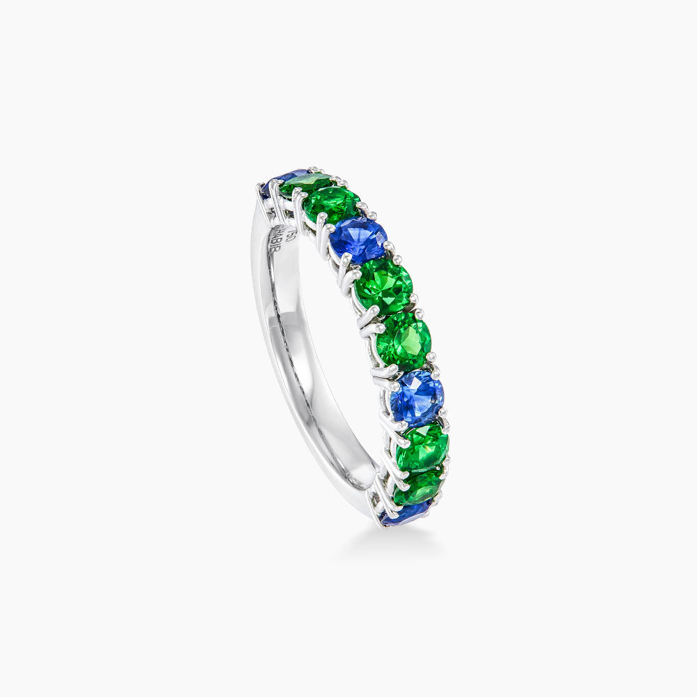 Green Tsavorite and Blue Sapphire Ring in 750/18K White Gold LE4989971024(A)