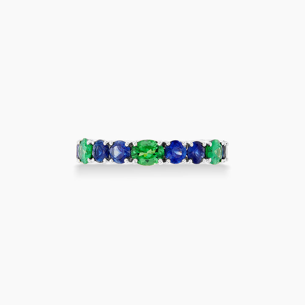 Oval Green Tsavorite and Blue Sapphire Ring in 750/18K White Gold LE4989971024(B)