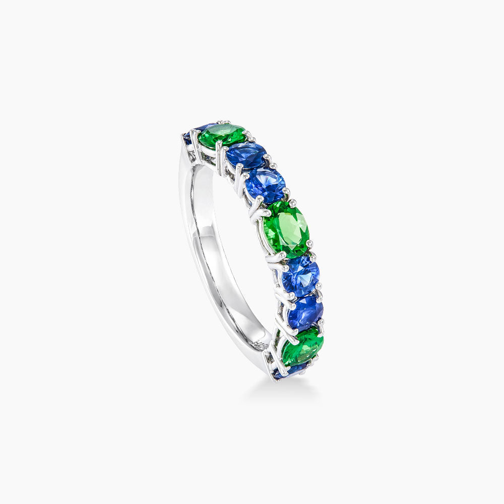 Oval Green Tsavorite and Blue Sapphire Ring in 750/18K White Gold LE4989971024(B)