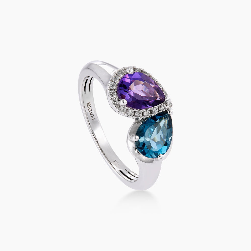 Pear Amethyst, Blue Topaz and Diamond Ring in 375/9K White Gold 276030826(WG)-AMEH