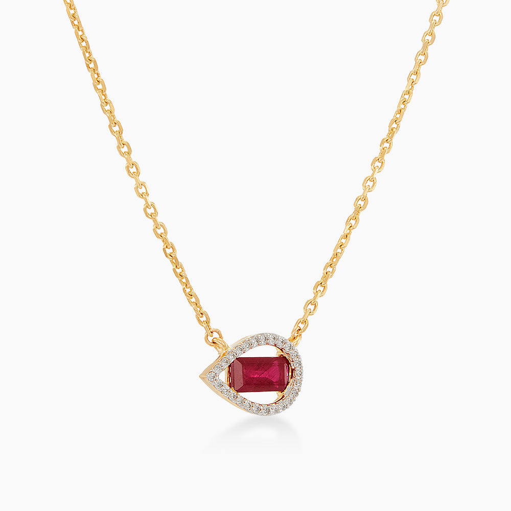 Baguette Ruby and Diamond Necklace in 375/9K Yellow Gold 275850726(N)