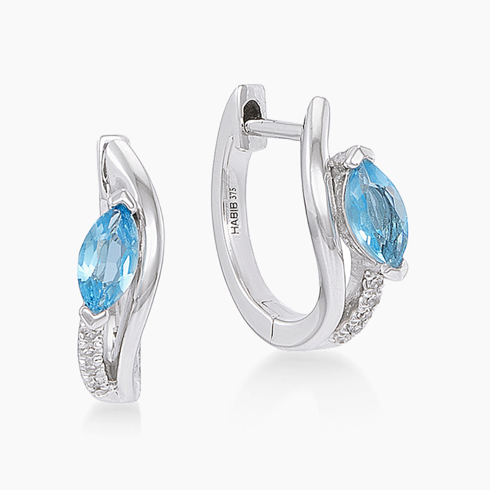 Marquise Blue Topaz and Diamond Earrings in 375/9K White Gold 458440526(WG)-BTOPZ