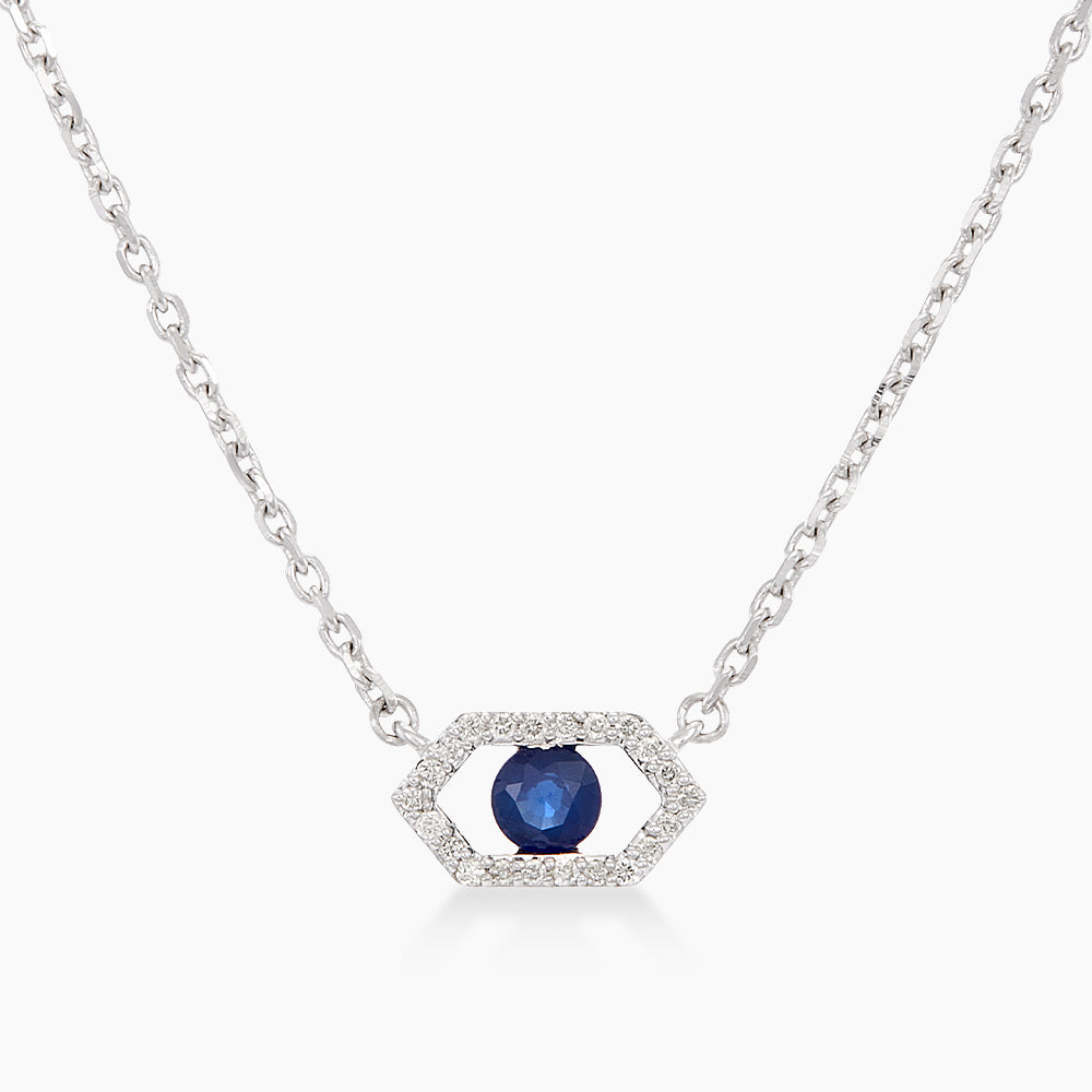 Blue Sapphire and Diamond Necklace in 375/9K White Gold 275840726(N)