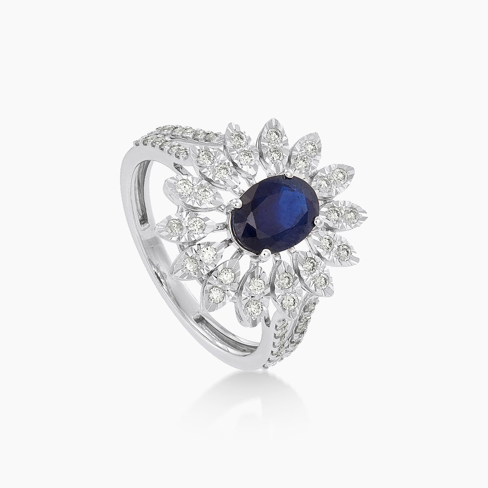 Blue Sapphire and Diamond Ring in 375/9K White Gold 275160626(R)-WG-BS