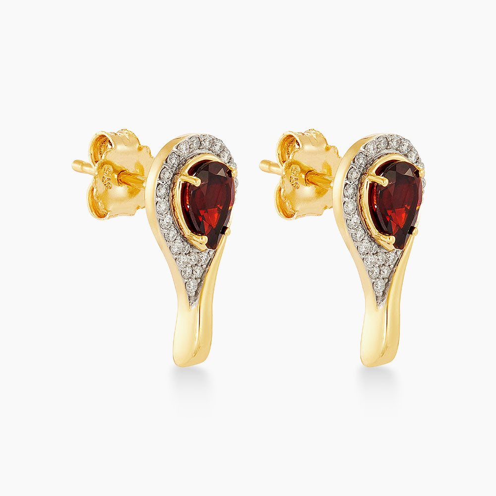Pear Garnet Diamond Earrings in 375/9K Yellow Gold 273700725(E)-GARN