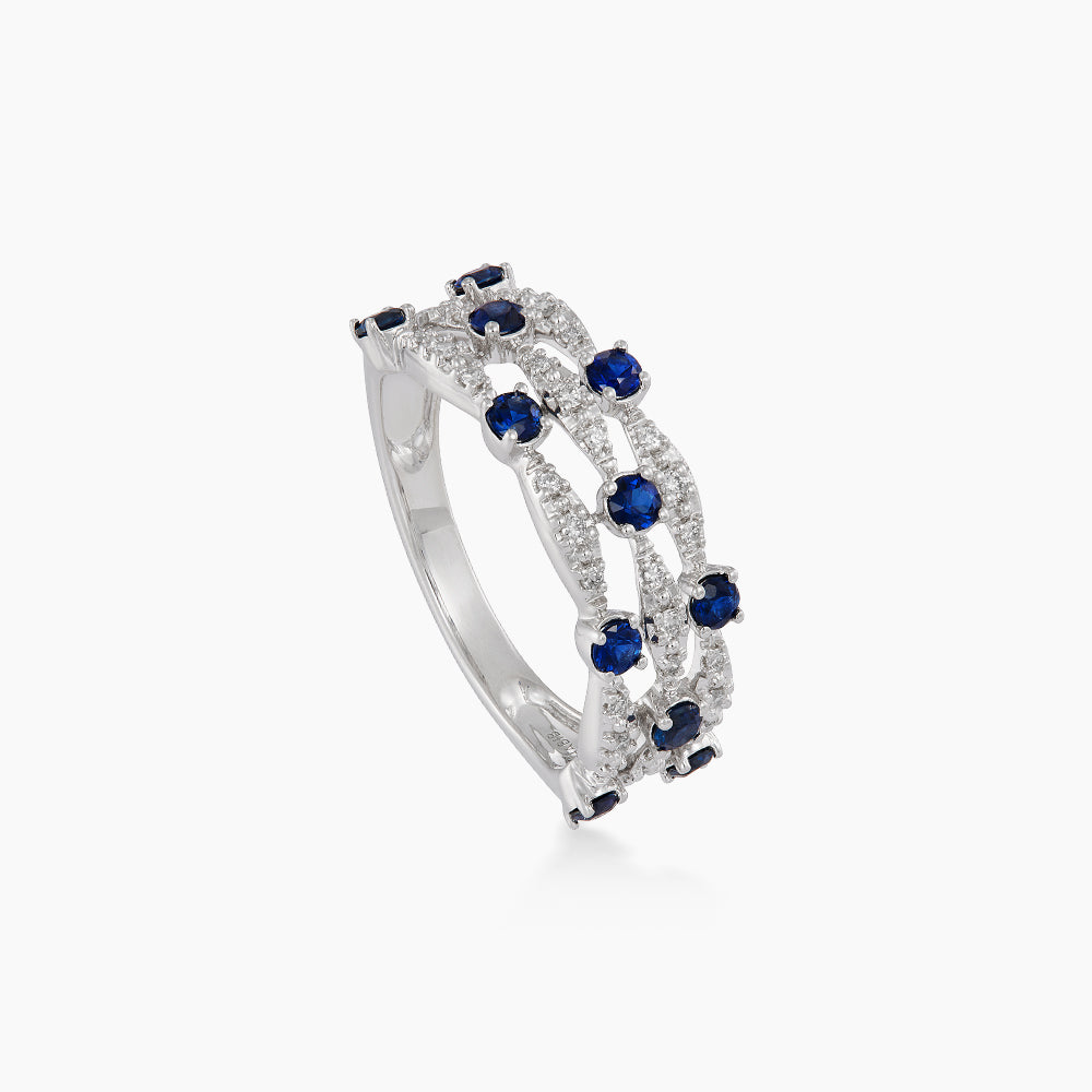Blue Sapphire and Diamond Ring in 375/9K White Gold 274740326