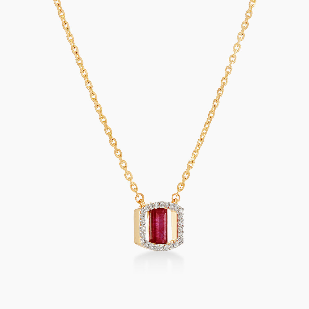 Baguette Ruby and Diamond Necklace in 375/9K Yellow Gold 275830726(N)