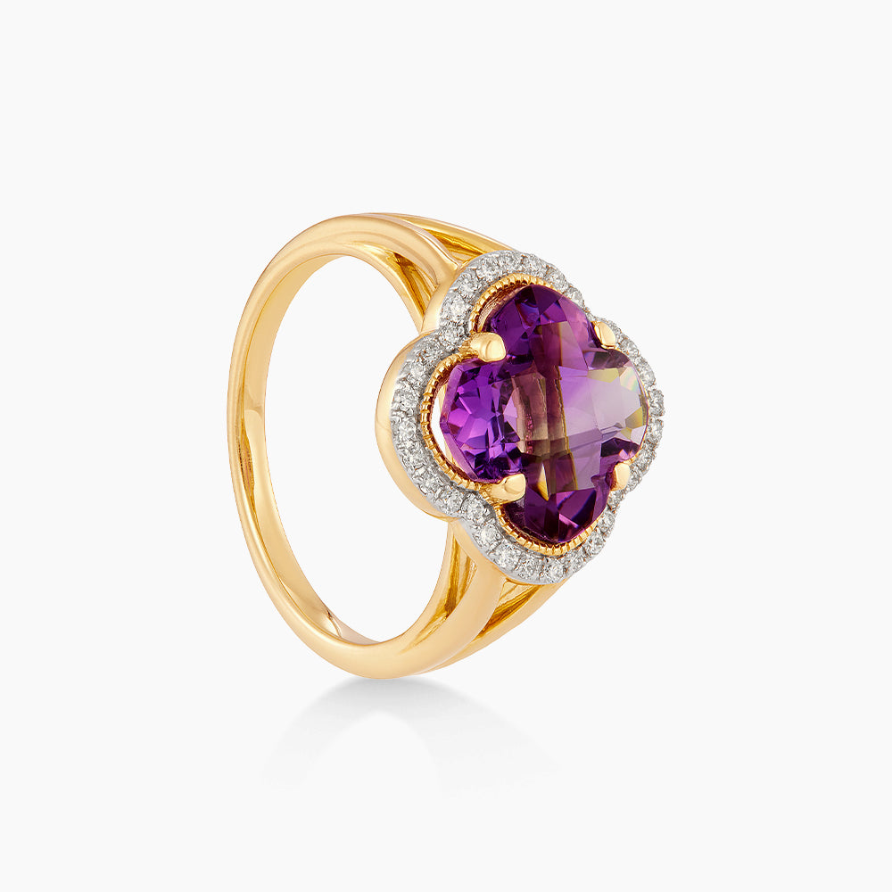 Fancy Amethyst and Diamond Ring in 375/9K Yellow Gold 275430626
