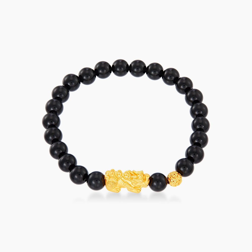 Lucille Black Agate Bracelet in 999 Yellow Gold WWGB195