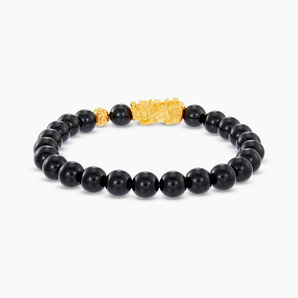 Lucille Black Agate Bracelet in 999 Yellow Gold WWGB195