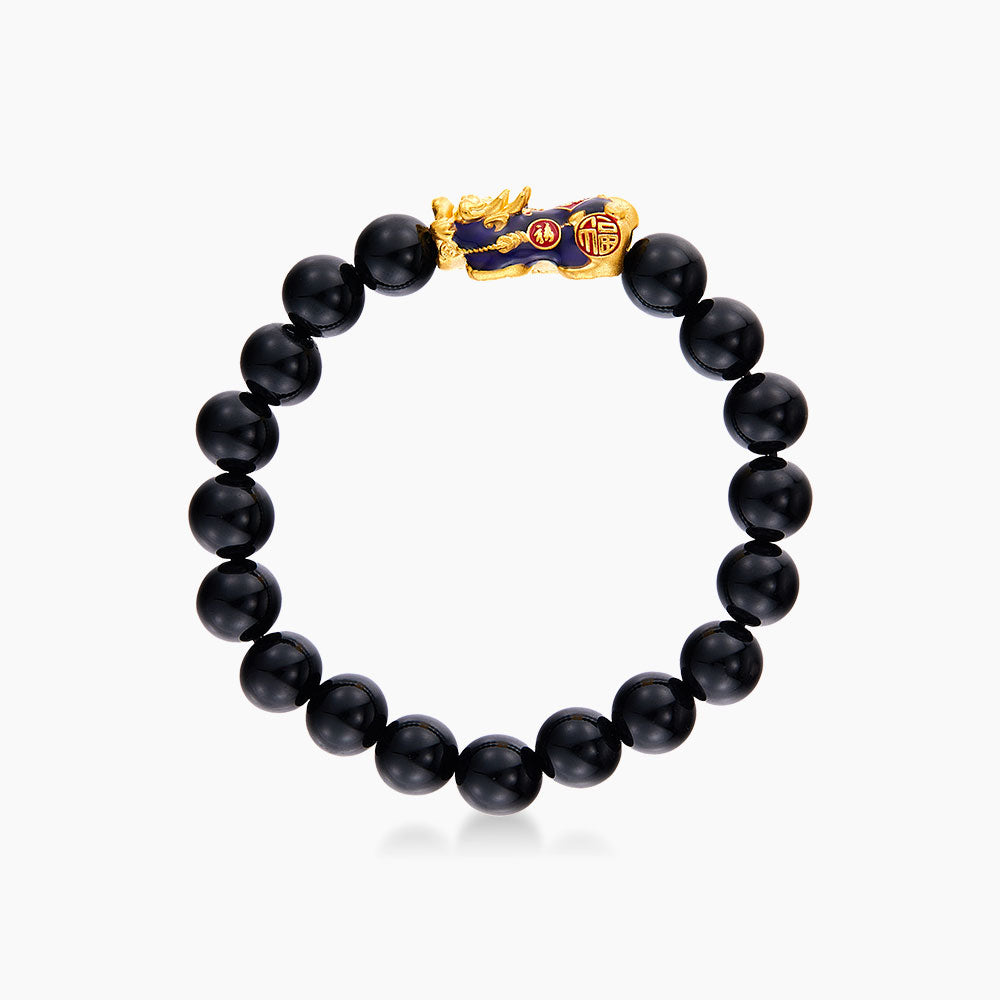 Black Agate Bracelet in 999 Yellow Gold WWGB199